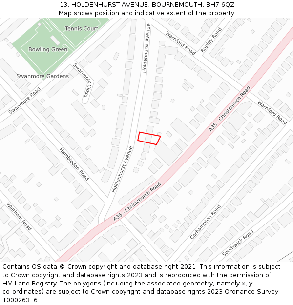 13, HOLDENHURST AVENUE, BOURNEMOUTH, BH7 6QZ: Location map and indicative extent of plot