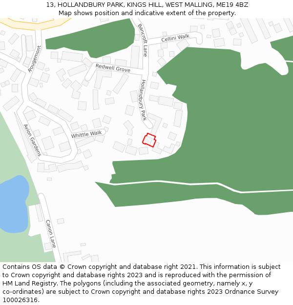 13, HOLLANDBURY PARK, KINGS HILL, WEST MALLING, ME19 4BZ: Location map and indicative extent of plot
