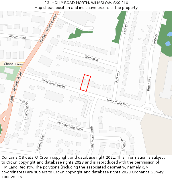 13, HOLLY ROAD NORTH, WILMSLOW, SK9 1LX: Location map and indicative extent of plot