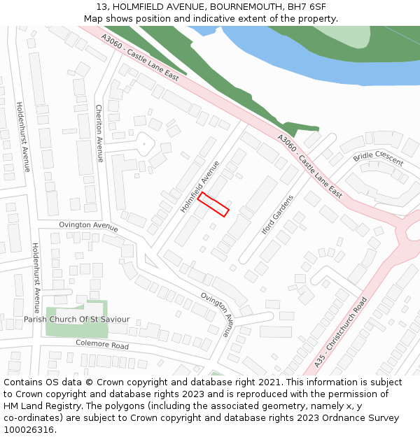 13, HOLMFIELD AVENUE, BOURNEMOUTH, BH7 6SF: Location map and indicative extent of plot