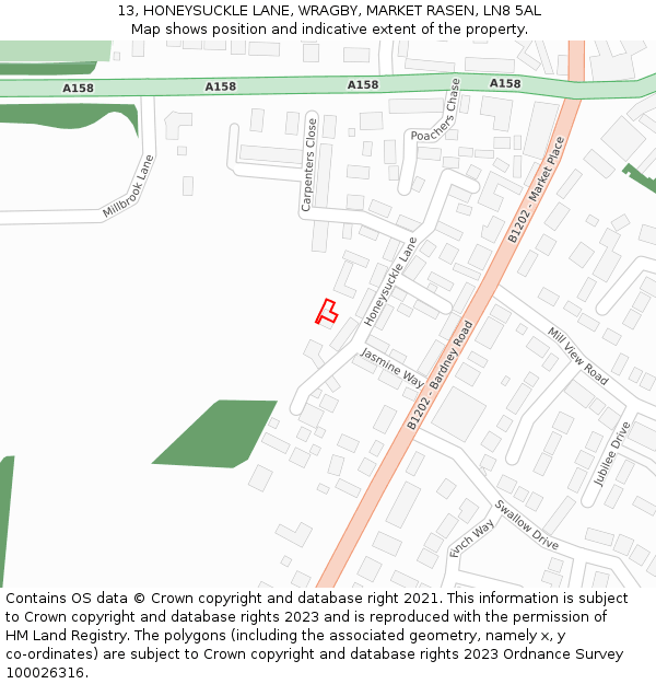 13, HONEYSUCKLE LANE, WRAGBY, MARKET RASEN, LN8 5AL: Location map and indicative extent of plot