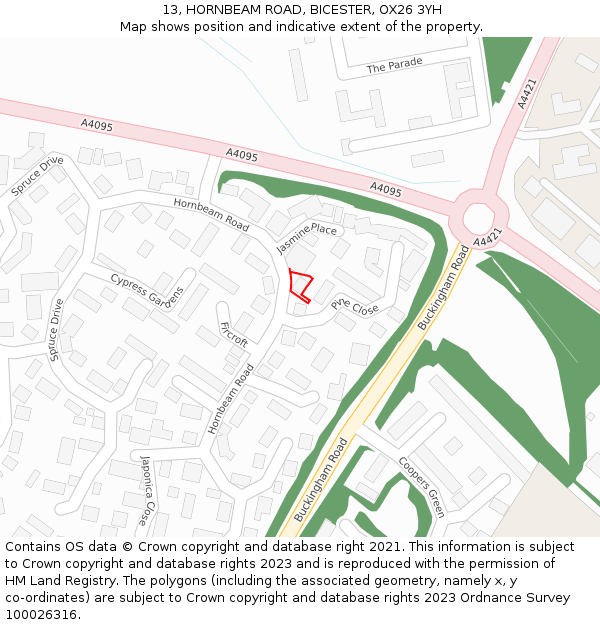 13, HORNBEAM ROAD, BICESTER, OX26 3YH: Location map and indicative extent of plot