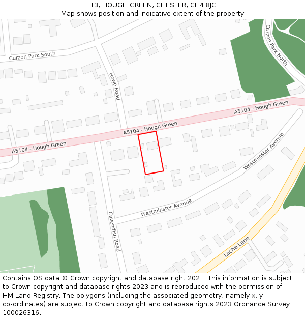 13, HOUGH GREEN, CHESTER, CH4 8JG: Location map and indicative extent of plot