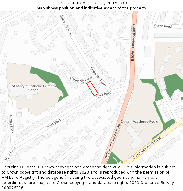 13, HUNT ROAD, POOLE, BH15 3QD: Location map and indicative extent of plot