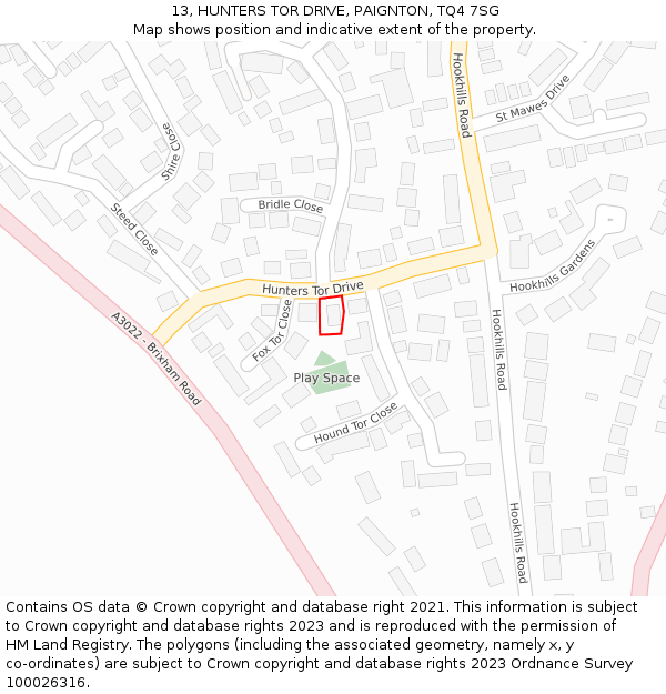 13, HUNTERS TOR DRIVE, PAIGNTON, TQ4 7SG: Location map and indicative extent of plot