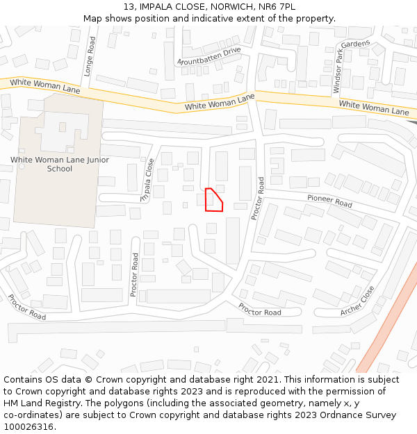 13, IMPALA CLOSE, NORWICH, NR6 7PL: Location map and indicative extent of plot