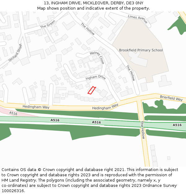 13, INGHAM DRIVE, MICKLEOVER, DERBY, DE3 0NY: Location map and indicative extent of plot