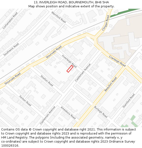 13, INVERLEIGH ROAD, BOURNEMOUTH, BH6 5HA: Location map and indicative extent of plot