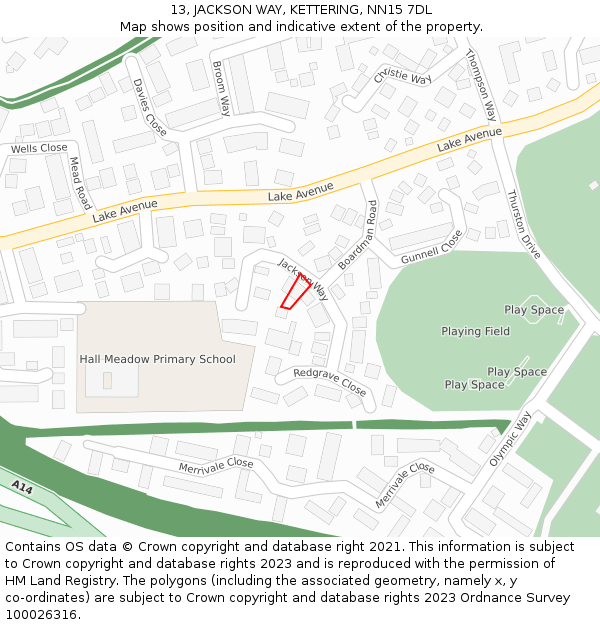 13, JACKSON WAY, KETTERING, NN15 7DL: Location map and indicative extent of plot