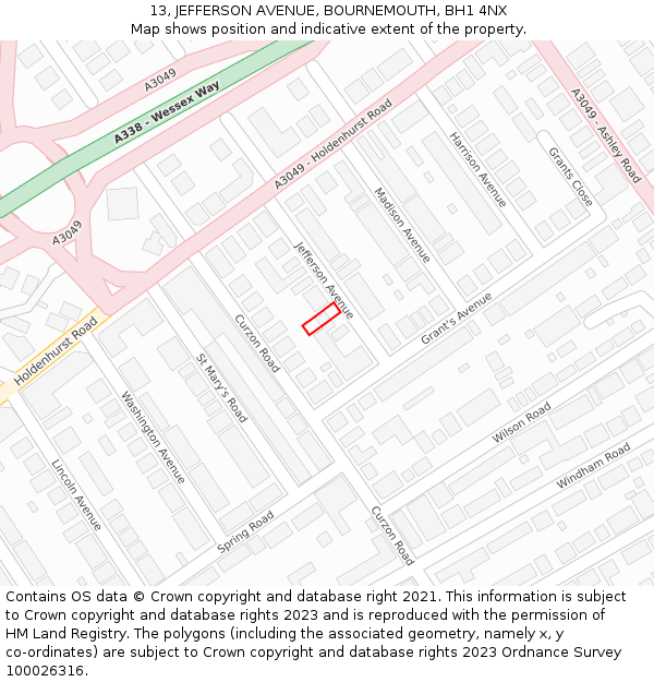 13, JEFFERSON AVENUE, BOURNEMOUTH, BH1 4NX: Location map and indicative extent of plot