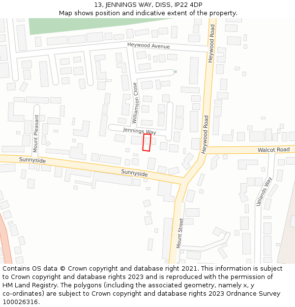 13, JENNINGS WAY, DISS, IP22 4DP: Location map and indicative extent of plot