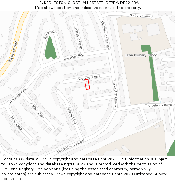 13, KEDLESTON CLOSE, ALLESTREE, DERBY, DE22 2RA: Location map and indicative extent of plot