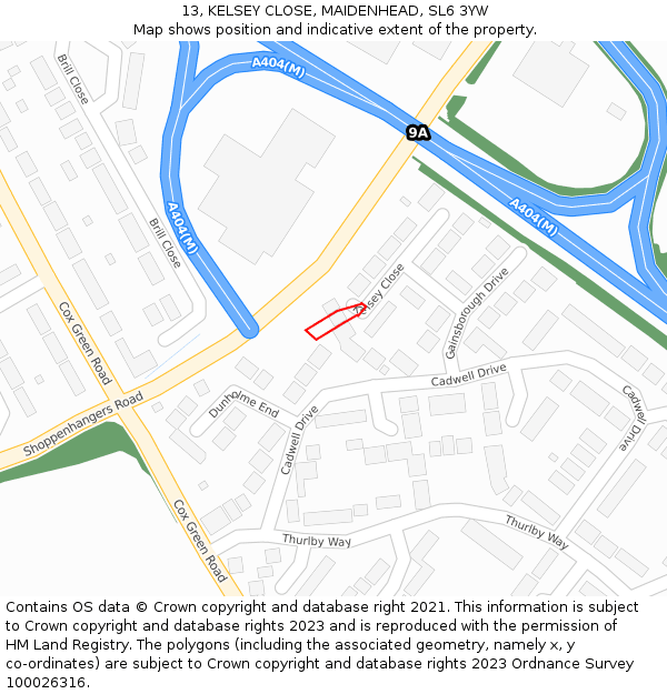13, KELSEY CLOSE, MAIDENHEAD, SL6 3YW: Location map and indicative extent of plot