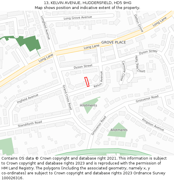 13, KELVIN AVENUE, HUDDERSFIELD, HD5 9HG: Location map and indicative extent of plot