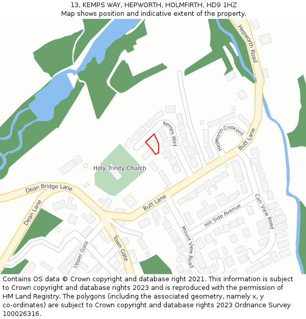 13, KEMPS WAY, HEPWORTH, HOLMFIRTH, HD9 1HZ: Location map and indicative extent of plot