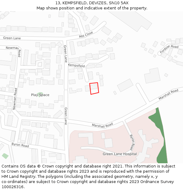 13, KEMPSFIELD, DEVIZES, SN10 5AX: Location map and indicative extent of plot