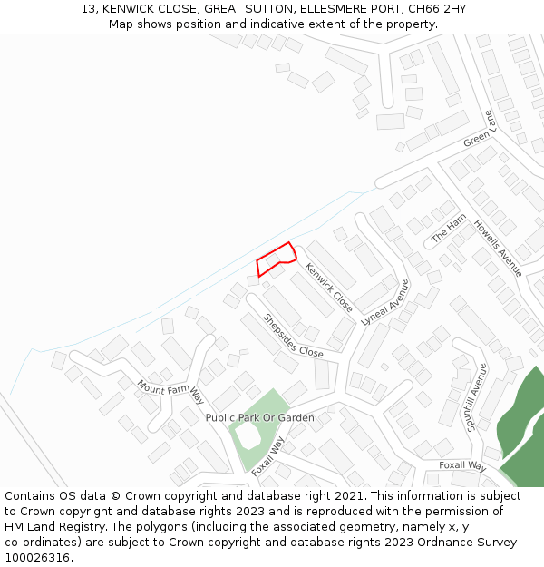 13, KENWICK CLOSE, GREAT SUTTON, ELLESMERE PORT, CH66 2HY: Location map and indicative extent of plot