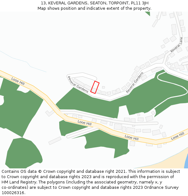 13, KEVERAL GARDENS, SEATON, TORPOINT, PL11 3JH: Location map and indicative extent of plot