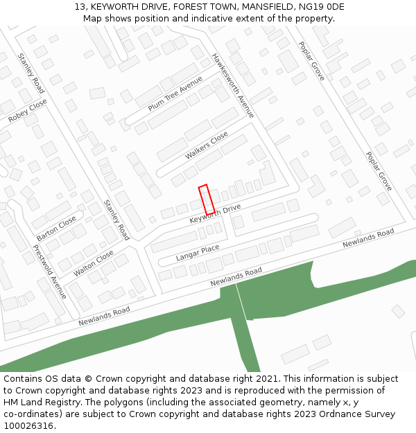 13, KEYWORTH DRIVE, FOREST TOWN, MANSFIELD, NG19 0DE: Location map and indicative extent of plot