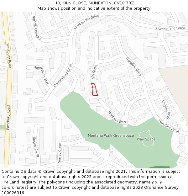 13, KILN CLOSE, NUNEATON, CV10 7RZ: Location map and indicative extent of plot