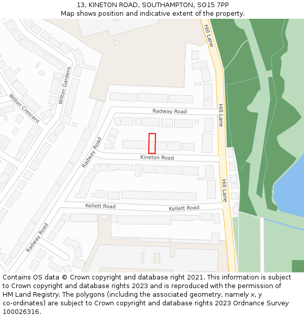 13, KINETON ROAD, SOUTHAMPTON, SO15 7PP: Location map and indicative extent of plot