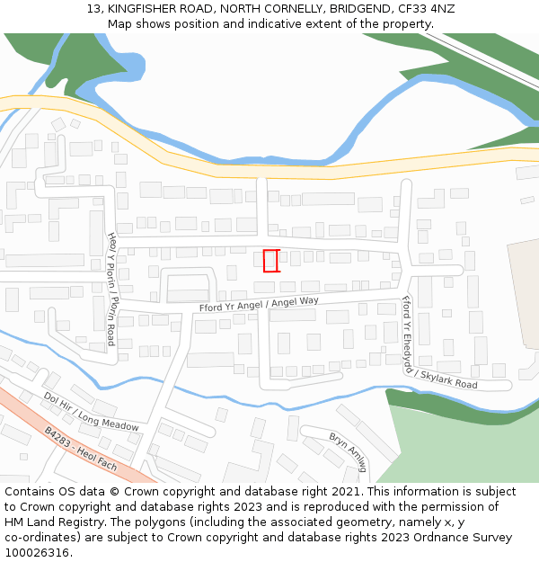 13, KINGFISHER ROAD, NORTH CORNELLY, BRIDGEND, CF33 4NZ: Location map and indicative extent of plot