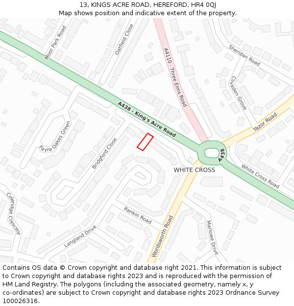 13, KINGS ACRE ROAD, HEREFORD, HR4 0QJ: Location map and indicative extent of plot