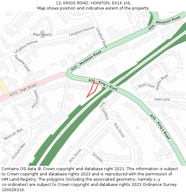 13, KINGS ROAD, HONITON, EX14 1HL: Location map and indicative extent of plot