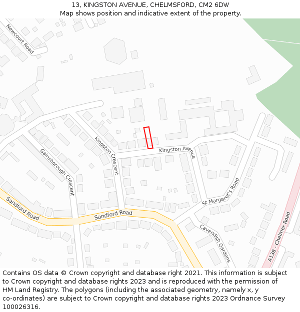 13, KINGSTON AVENUE, CHELMSFORD, CM2 6DW: Location map and indicative extent of plot