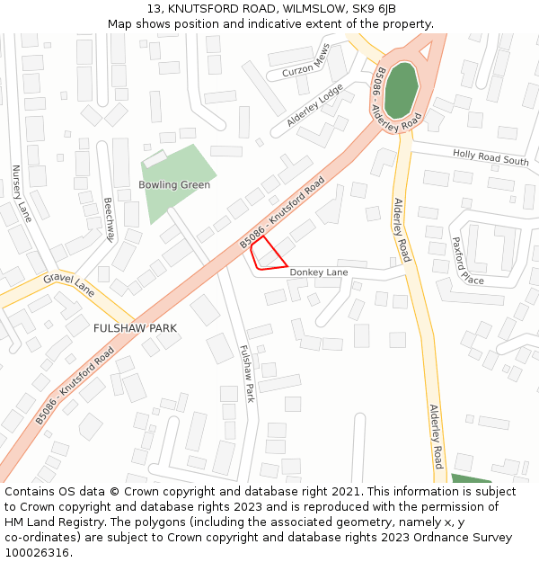 13, KNUTSFORD ROAD, WILMSLOW, SK9 6JB: Location map and indicative extent of plot