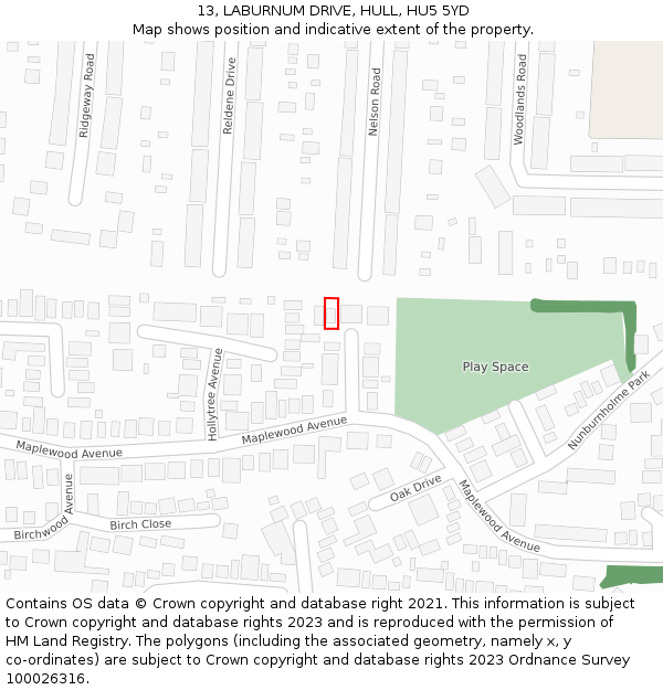 13, LABURNUM DRIVE, HULL, HU5 5YD: Location map and indicative extent of plot