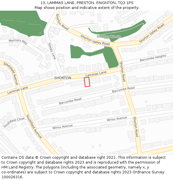 13, LAMMAS LANE, PRESTON, PAIGNTON, TQ3 1PS: Location map and indicative extent of plot