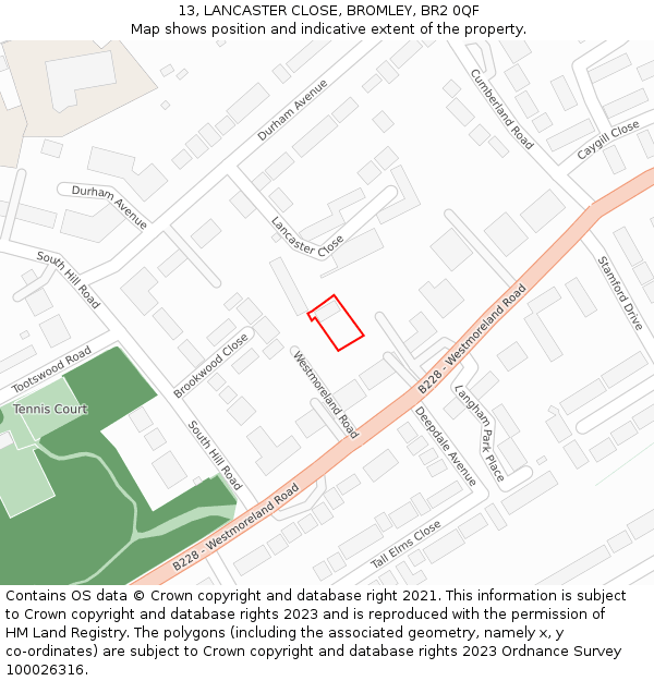 13, LANCASTER CLOSE, BROMLEY, BR2 0QF: Location map and indicative extent of plot