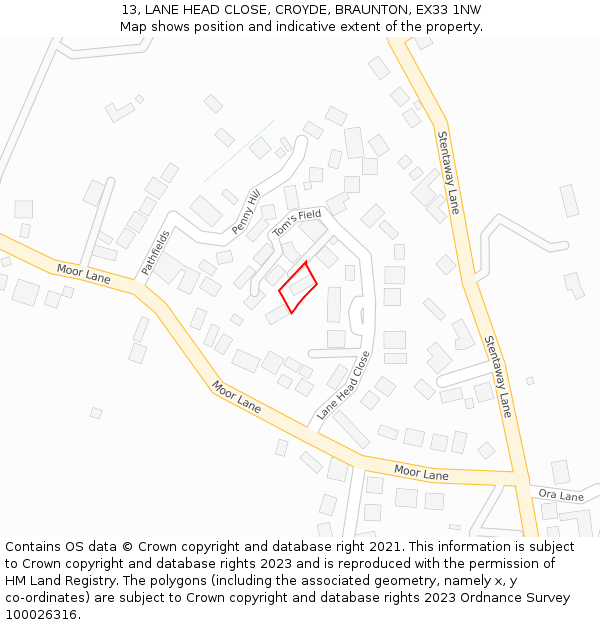 13, LANE HEAD CLOSE, CROYDE, BRAUNTON, EX33 1NW: Location map and indicative extent of plot