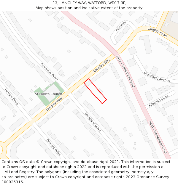 13, LANGLEY WAY, WATFORD, WD17 3EJ: Location map and indicative extent of plot