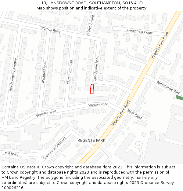 13, LANSDOWNE ROAD, SOUTHAMPTON, SO15 4HD: Location map and indicative extent of plot