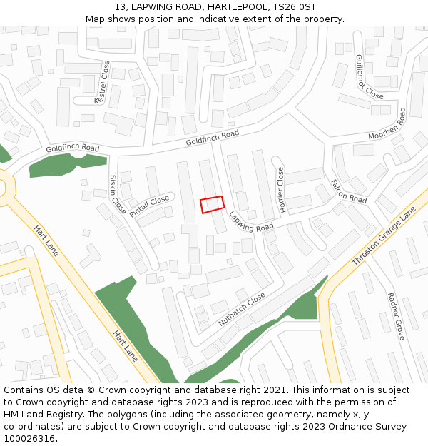 13, LAPWING ROAD, HARTLEPOOL, TS26 0ST: Location map and indicative extent of plot