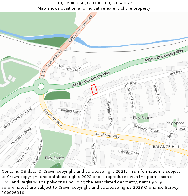 13, LARK RISE, UTTOXETER, ST14 8SZ: Location map and indicative extent of plot