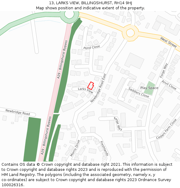 13, LARKS VIEW, BILLINGSHURST, RH14 9HJ: Location map and indicative extent of plot