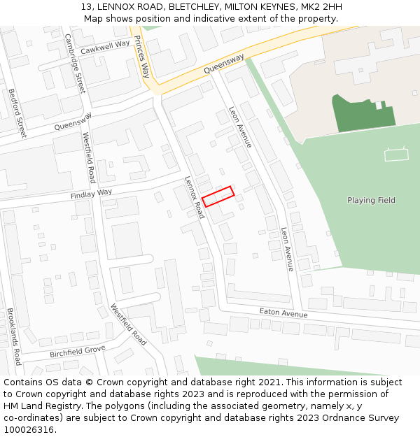 13, LENNOX ROAD, BLETCHLEY, MILTON KEYNES, MK2 2HH: Location map and indicative extent of plot