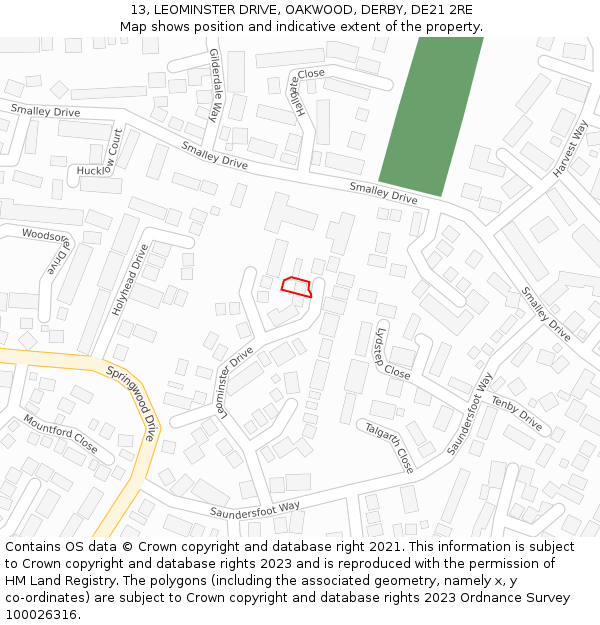 13, LEOMINSTER DRIVE, OAKWOOD, DERBY, DE21 2RE: Location map and indicative extent of plot