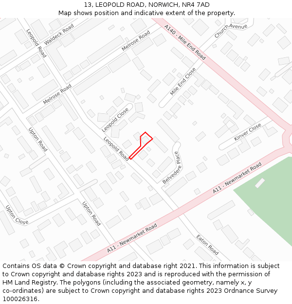 13, LEOPOLD ROAD, NORWICH, NR4 7AD: Location map and indicative extent of plot