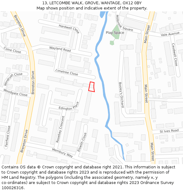 13, LETCOMBE WALK, GROVE, WANTAGE, OX12 0BY: Location map and indicative extent of plot