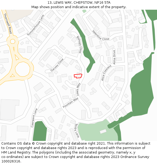 13, LEWIS WAY, CHEPSTOW, NP16 5TA: Location map and indicative extent of plot