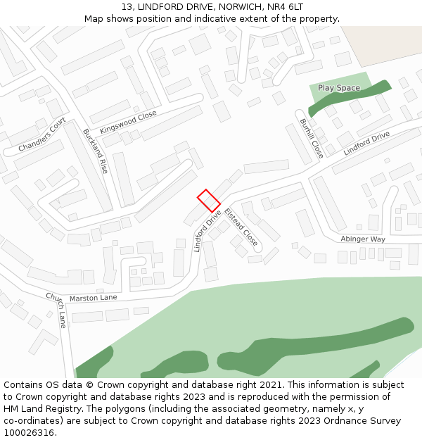 13, LINDFORD DRIVE, NORWICH, NR4 6LT: Location map and indicative extent of plot