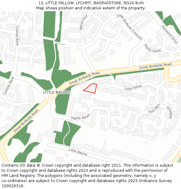 13, LITTLE FALLOW, LYCHPIT, BASINGSTOKE, RG24 8UN: Location map and indicative extent of plot