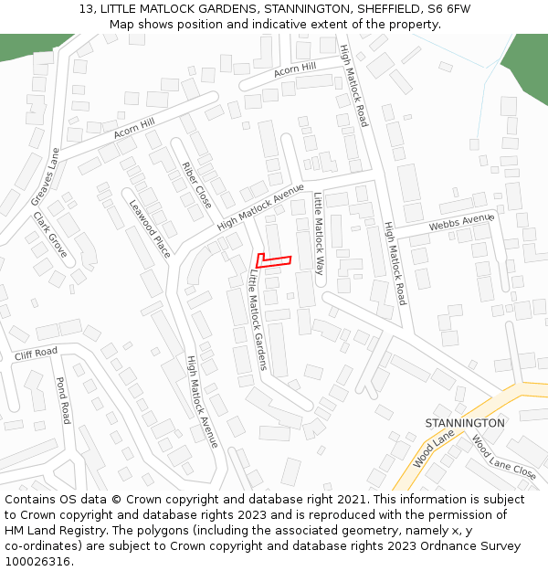 13, LITTLE MATLOCK GARDENS, STANNINGTON, SHEFFIELD, S6 6FW: Location map and indicative extent of plot