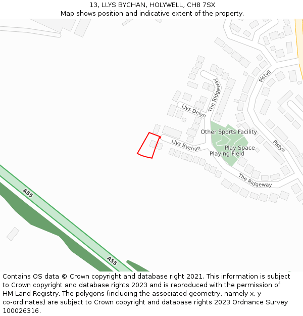 13, LLYS BYCHAN, HOLYWELL, CH8 7SX: Location map and indicative extent of plot