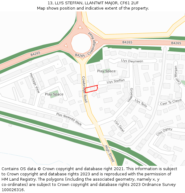 13, LLYS STEFFAN, LLANTWIT MAJOR, CF61 2UF: Location map and indicative extent of plot