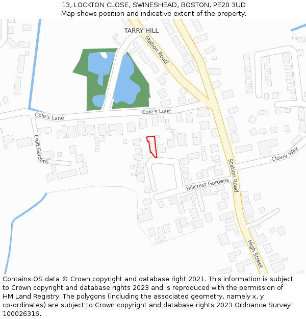 13, LOCKTON CLOSE, SWINESHEAD, BOSTON, PE20 3UD: Location map and indicative extent of plot